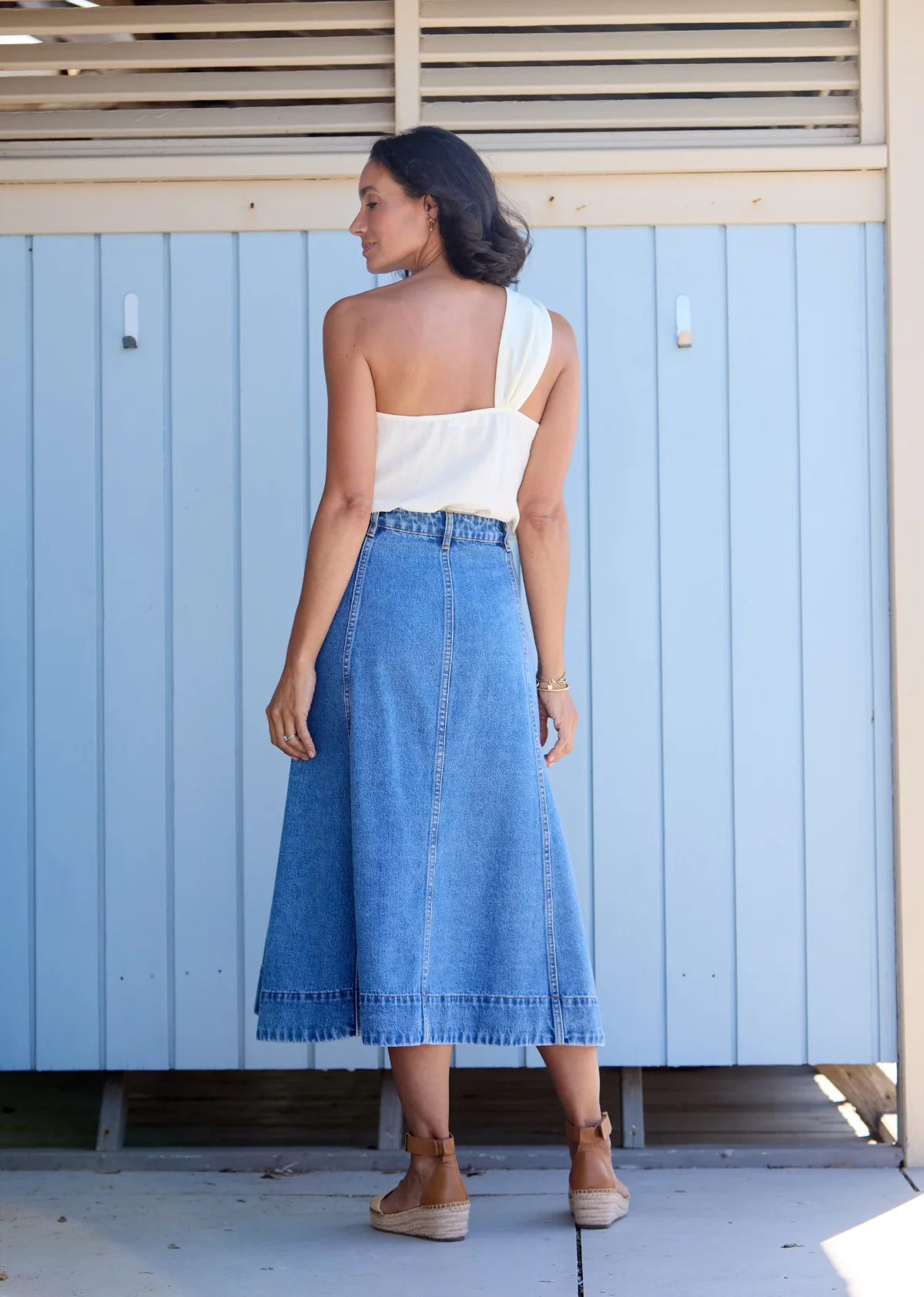 CARA DENIM MIDI SKIRT - MID BLUE - Image 5
