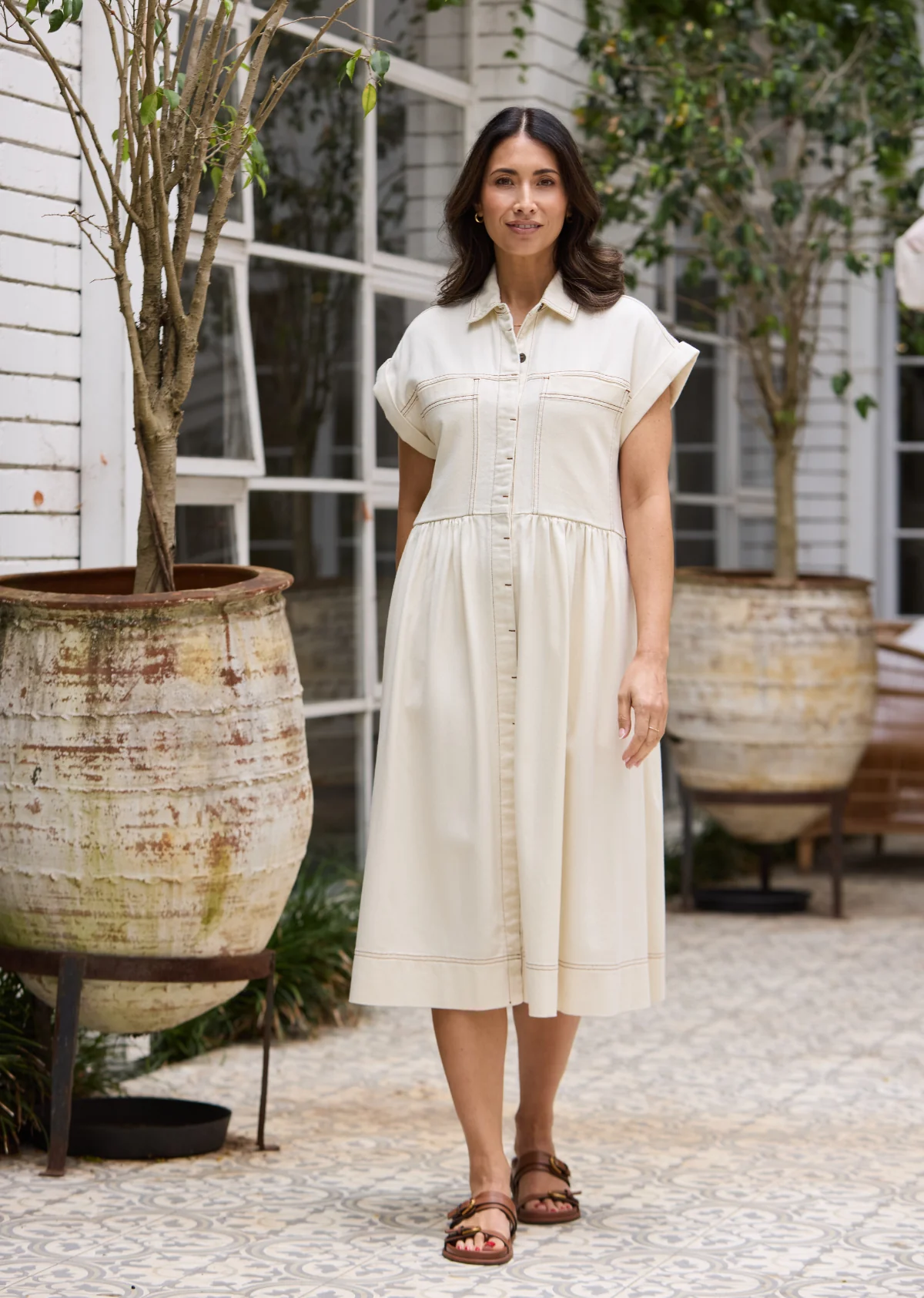 HARPER DENIM DRESS - ECRU - Image 3