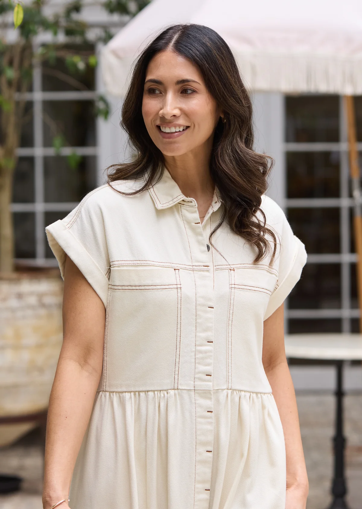 HARPER DENIM DRESS - ECRU - Image 4