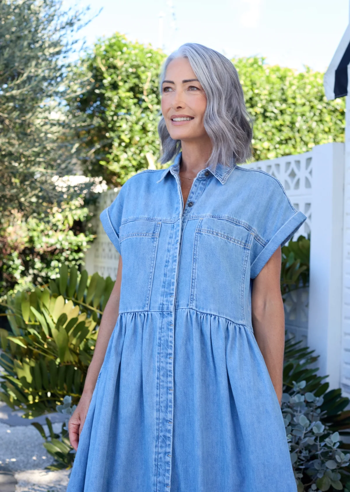 HARPER DENIM DRESS - LIGHT BLUE - PETITE - Image 13