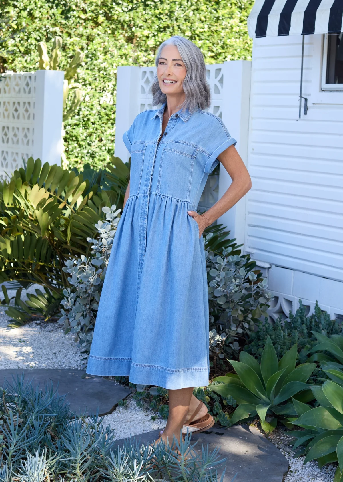 HARPER DENIM DRESS - LIGHT BLUE - PETITE - Image 6