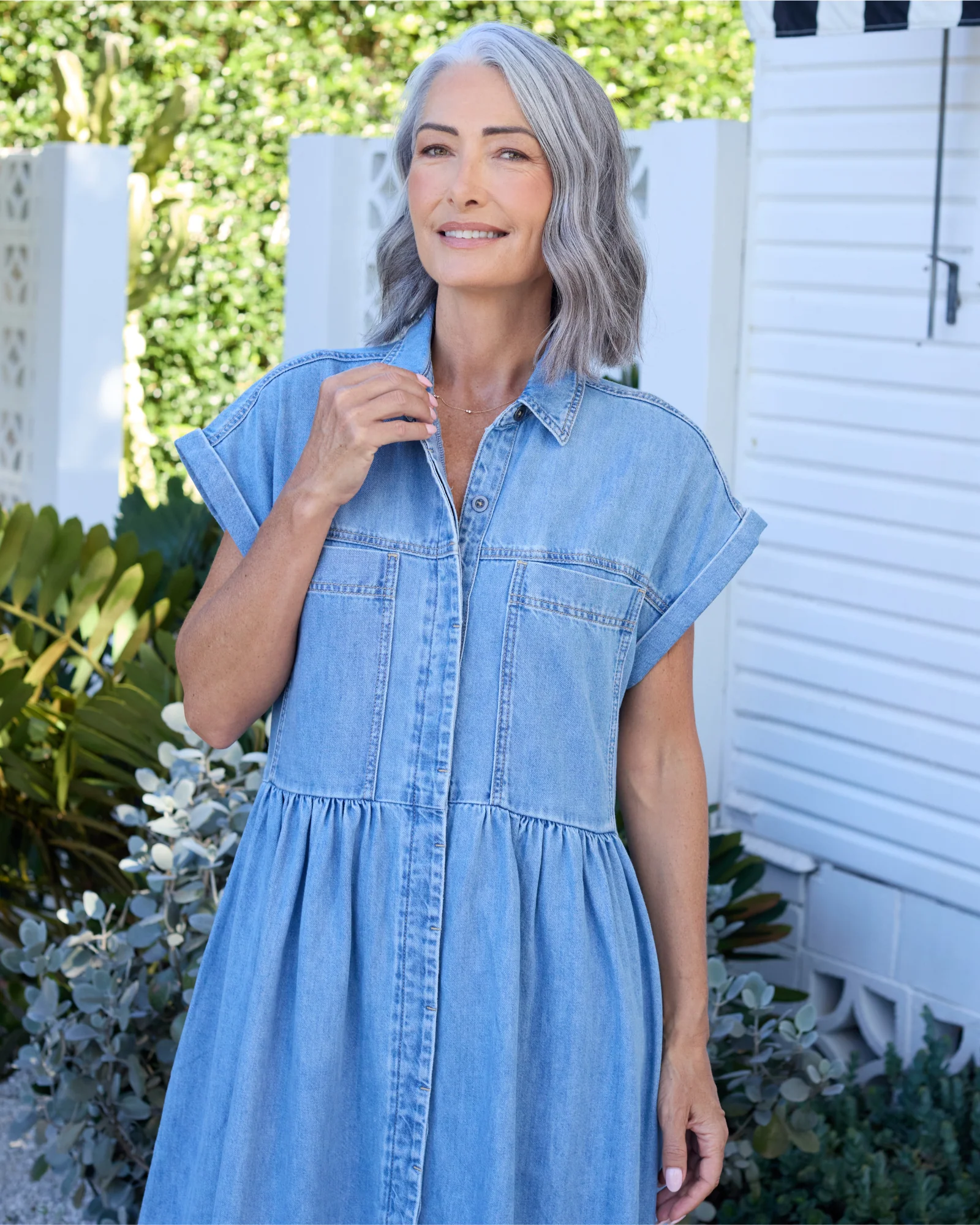 HARPER DENIM DRESS - LIGHT BLUE - PETITE - Image 7