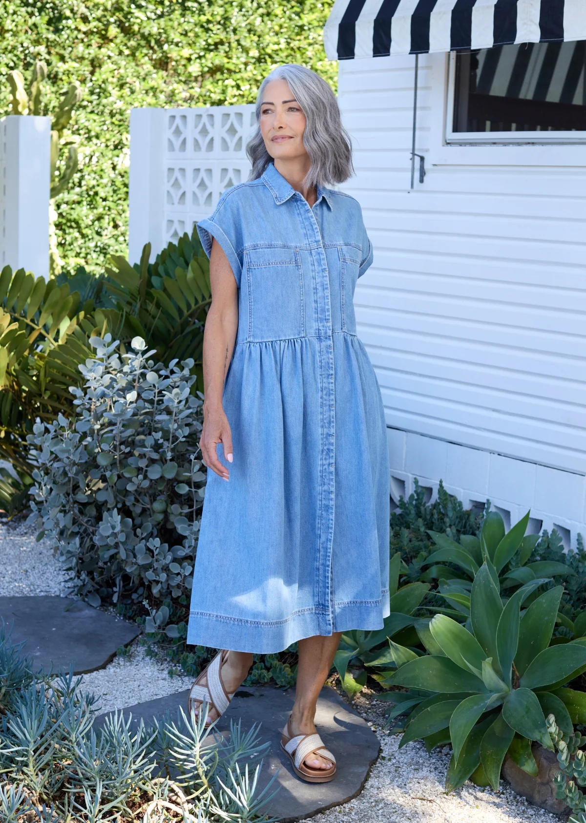 HARPER DENIM DRESS - LIGHT BLUE - PETITE - Image 8
