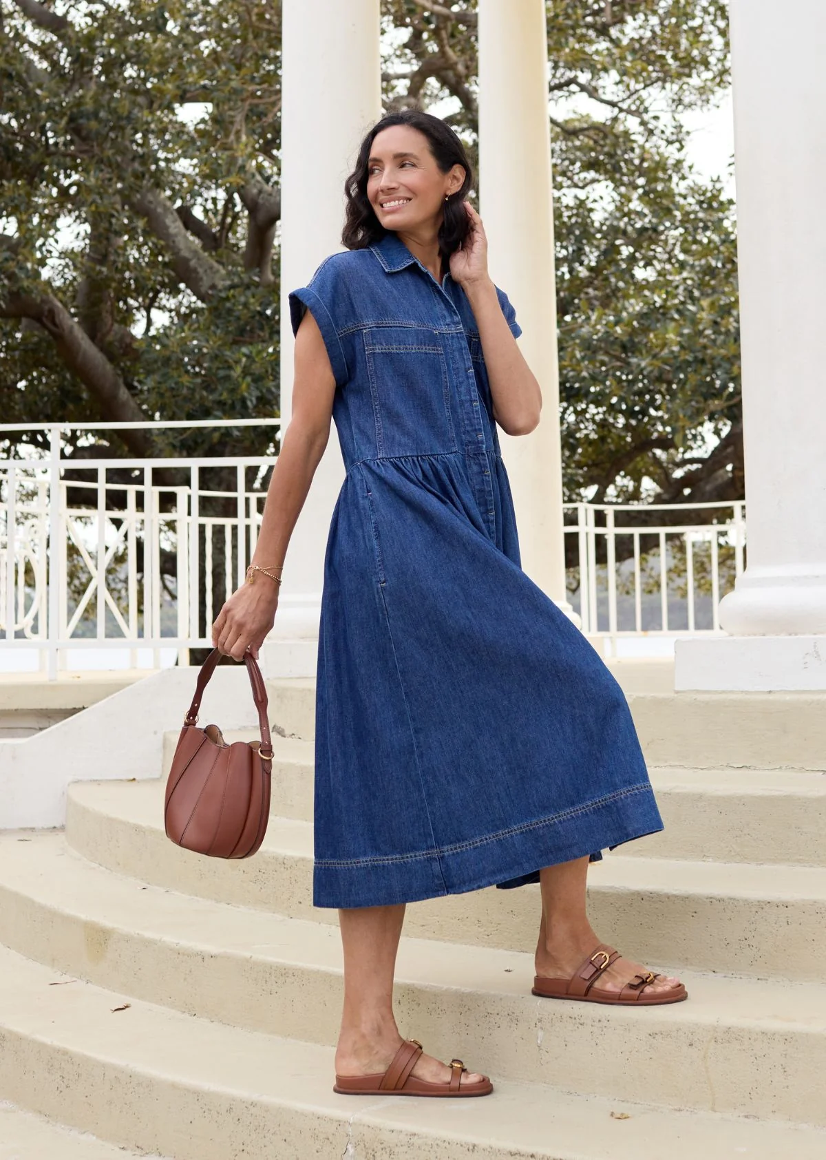 HARPER DENIM DRESS - MID BLUE - Image 5