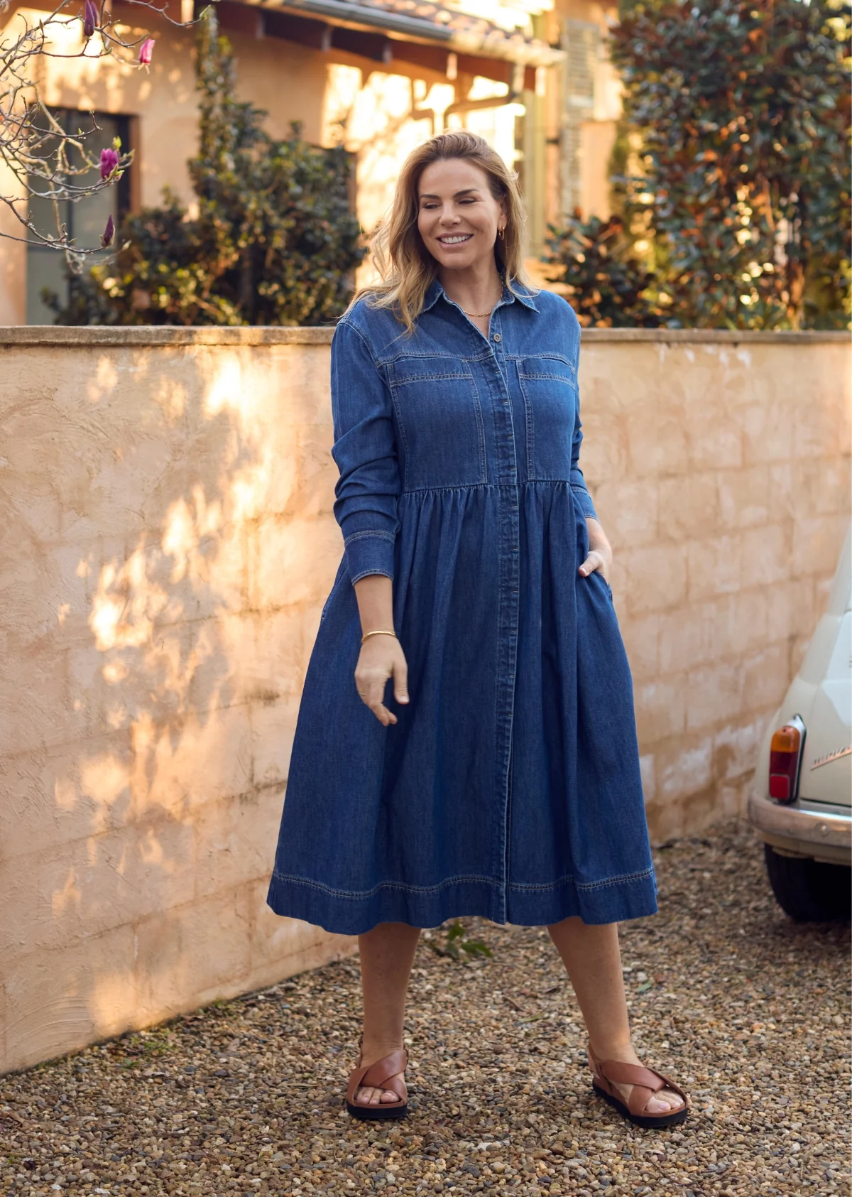 HARPER LONG SLEEVE DENIM SHIRTDRESS - MID BLUE - Image 10