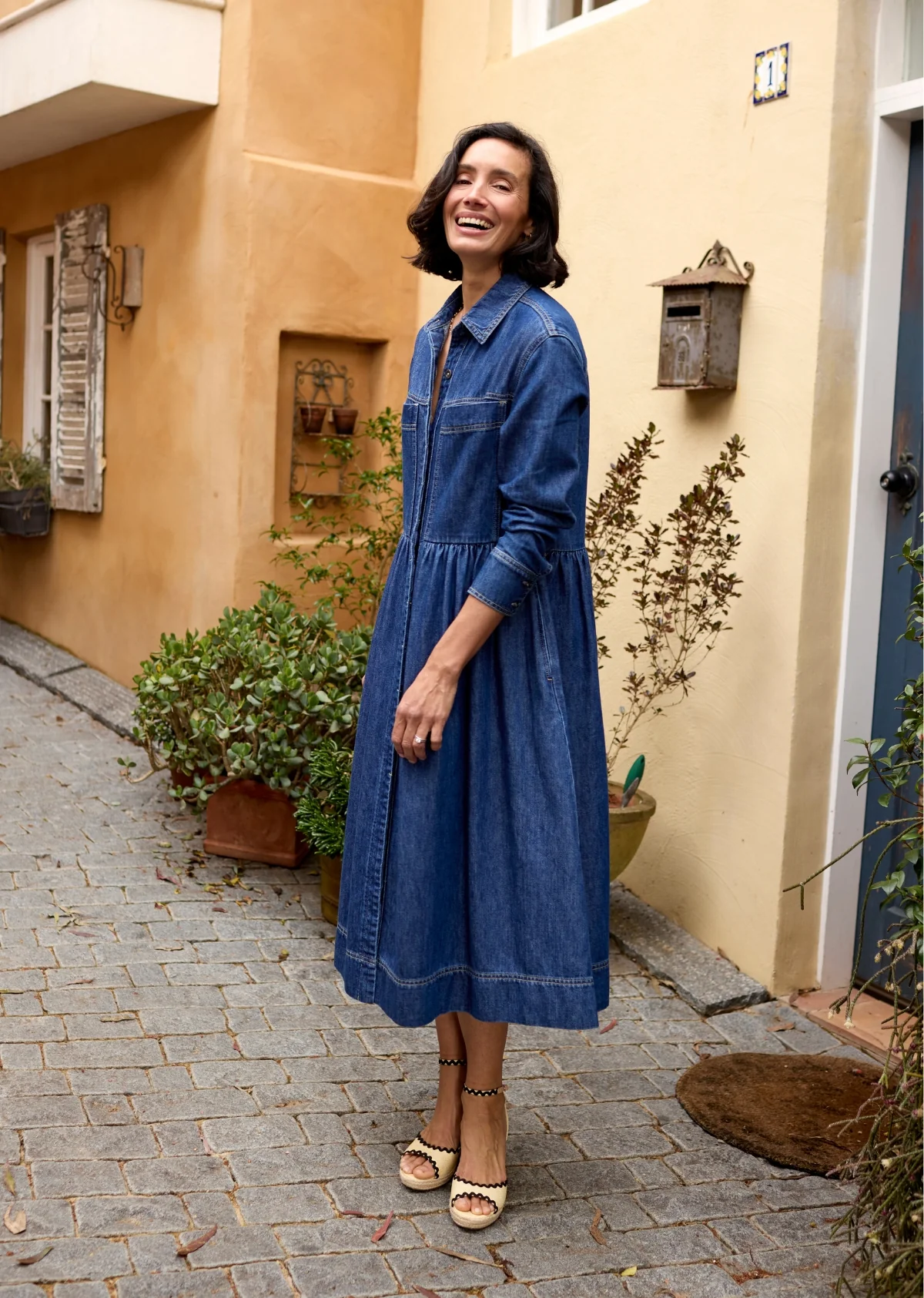 HARPER LONG SLEEVE DENIM SHIRTDRESS - MID BLUE - Image 8
