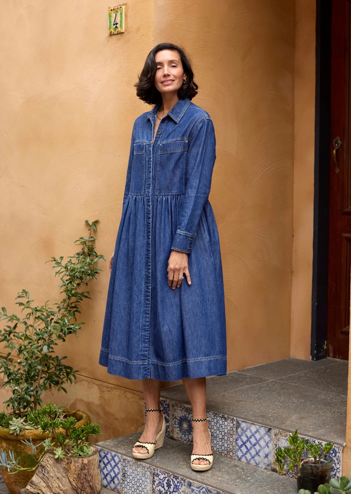 HARPER LONG SLEEVE DENIM SHIRTDRESS - MID BLUE - Image 9