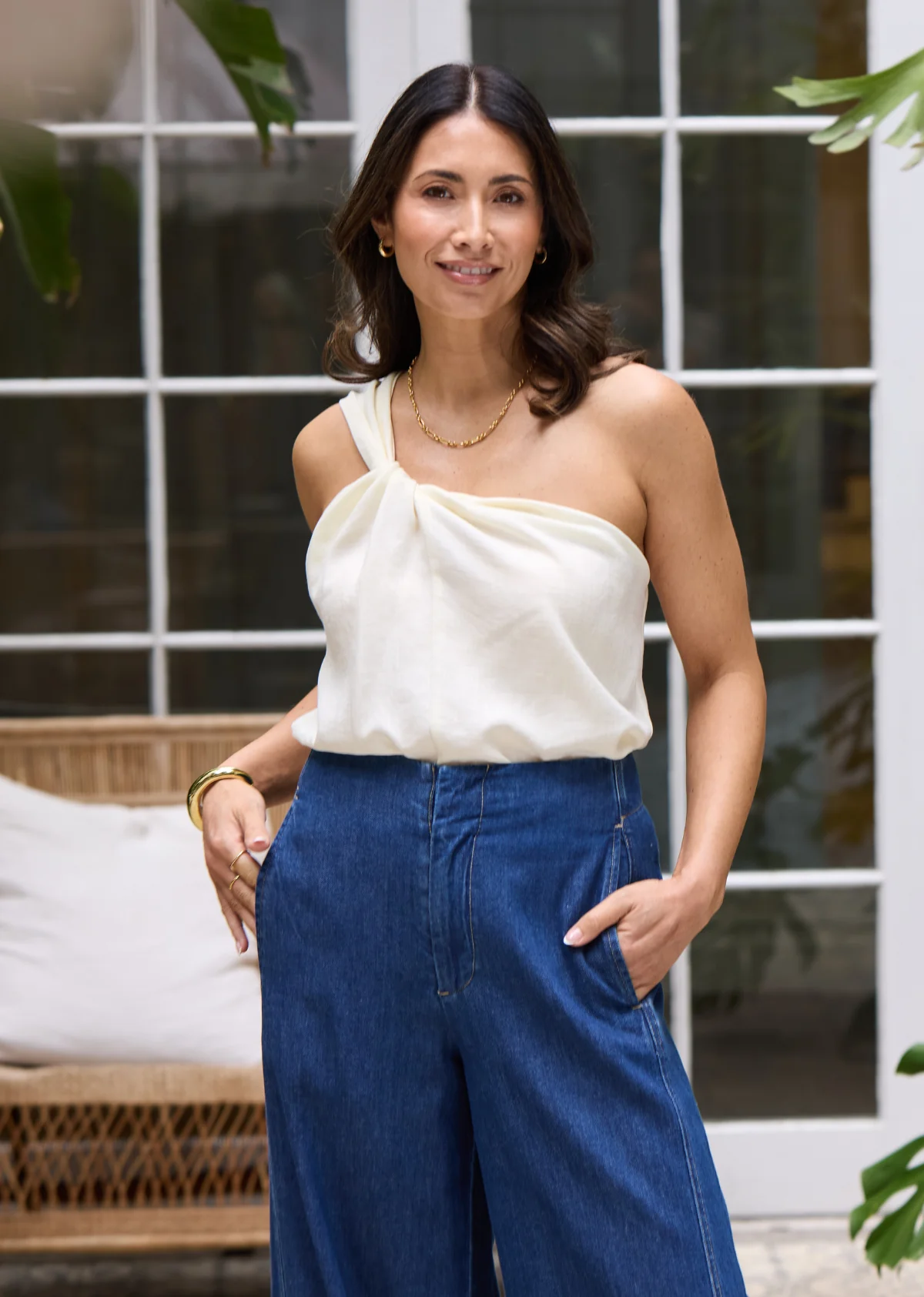 JULIA ONE SHOULDER TOP - CREAM - Image 3