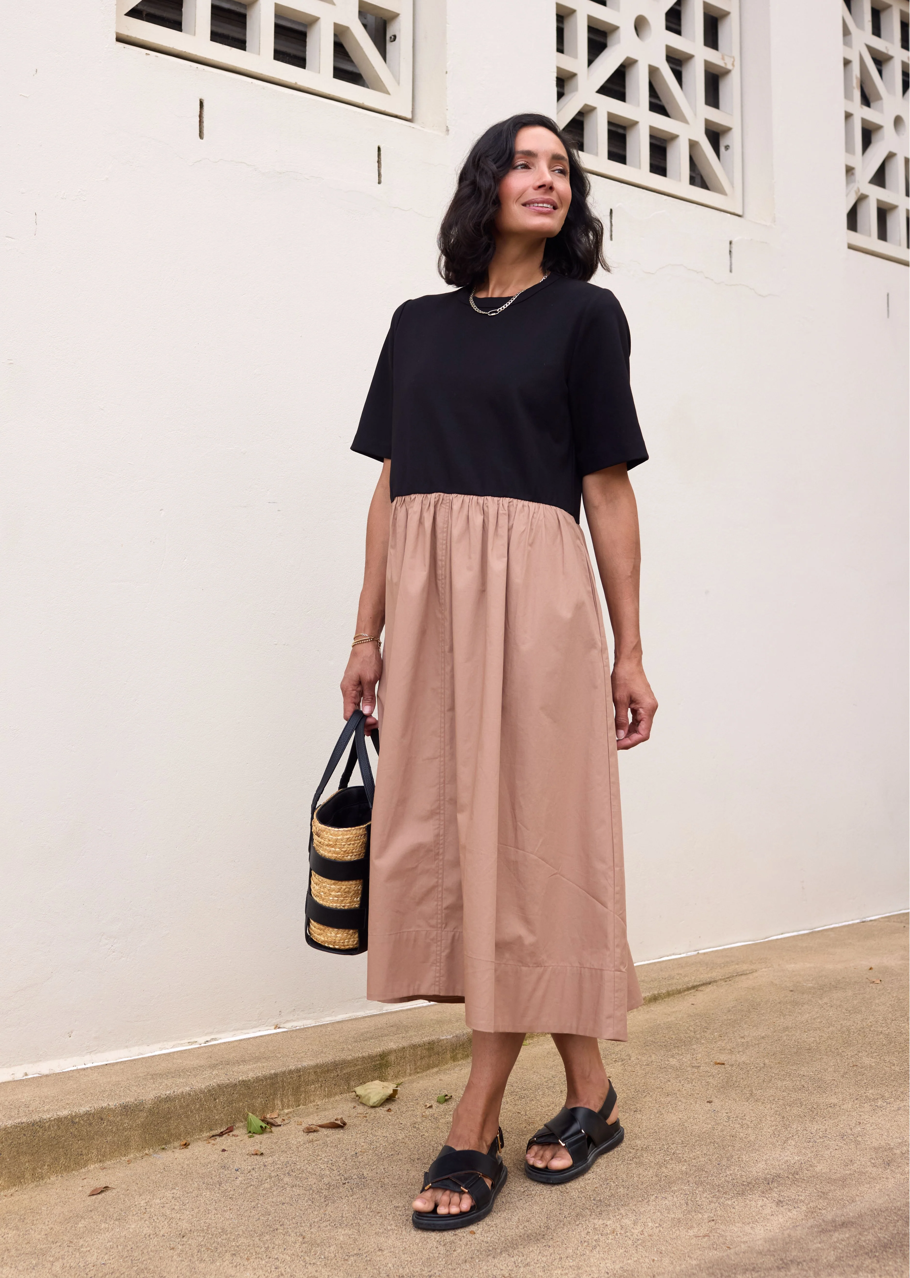 MIMI MIDI DRESS - BLACK/CAMEL - Image 3