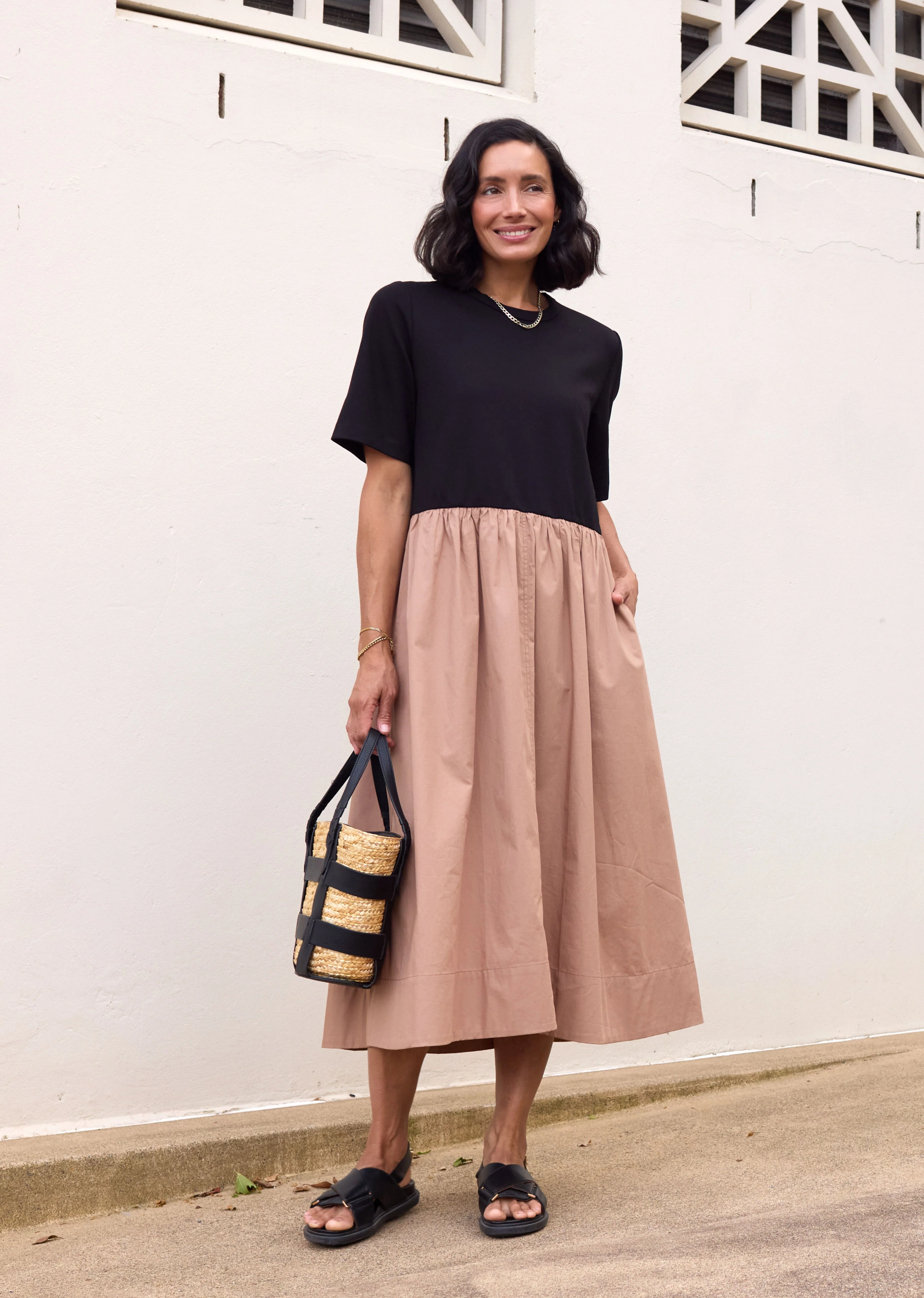 MIMI MIDI DRESS - BLACK/CAMEL - Image 4