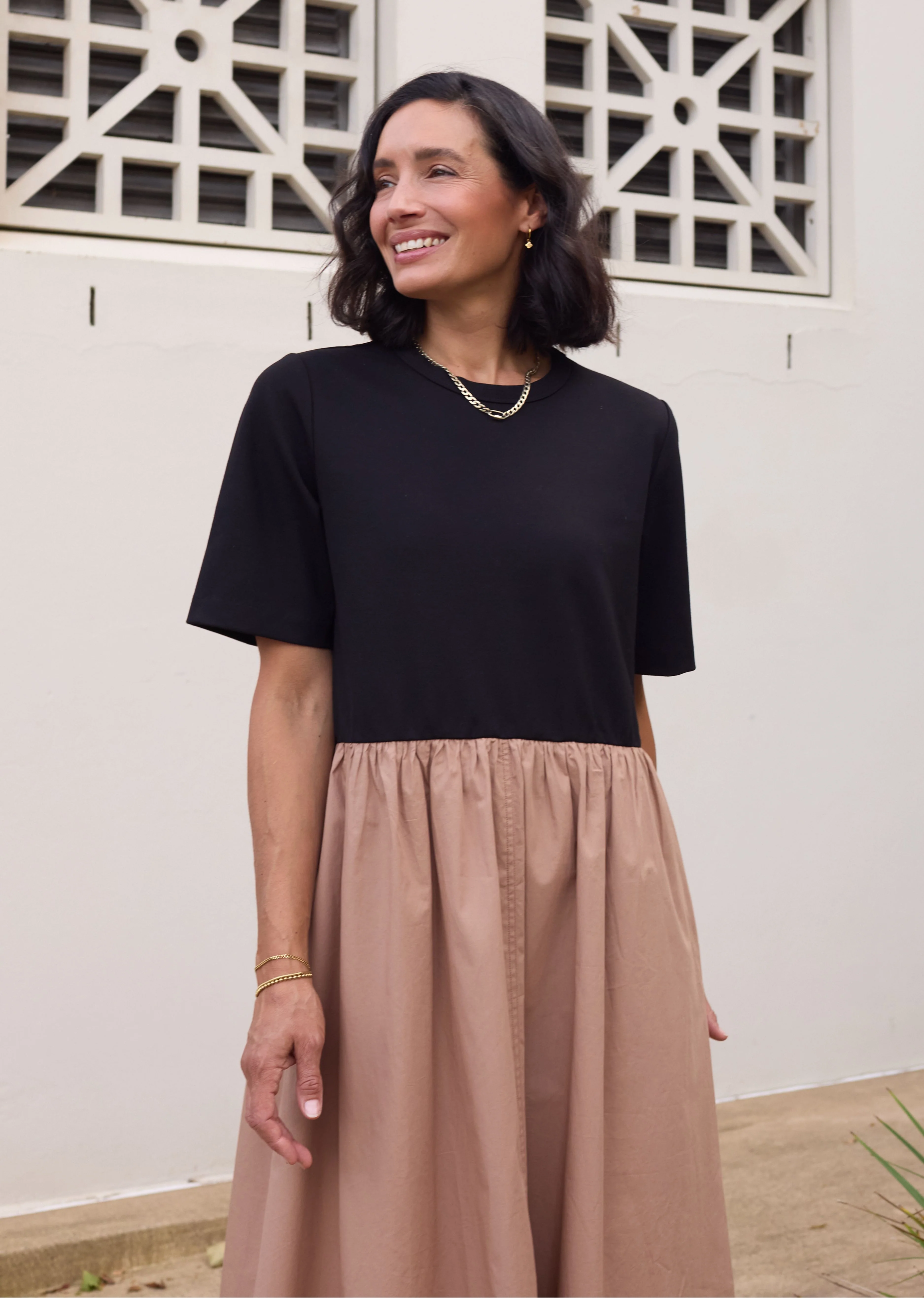 MIMI MIDI DRESS - BLACK/CAMEL - Image 9