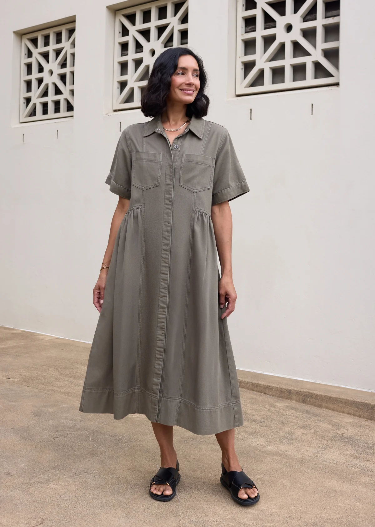 MONTANA DENIM SHIRTDRESS - KHAKI - PETITE - Image 5