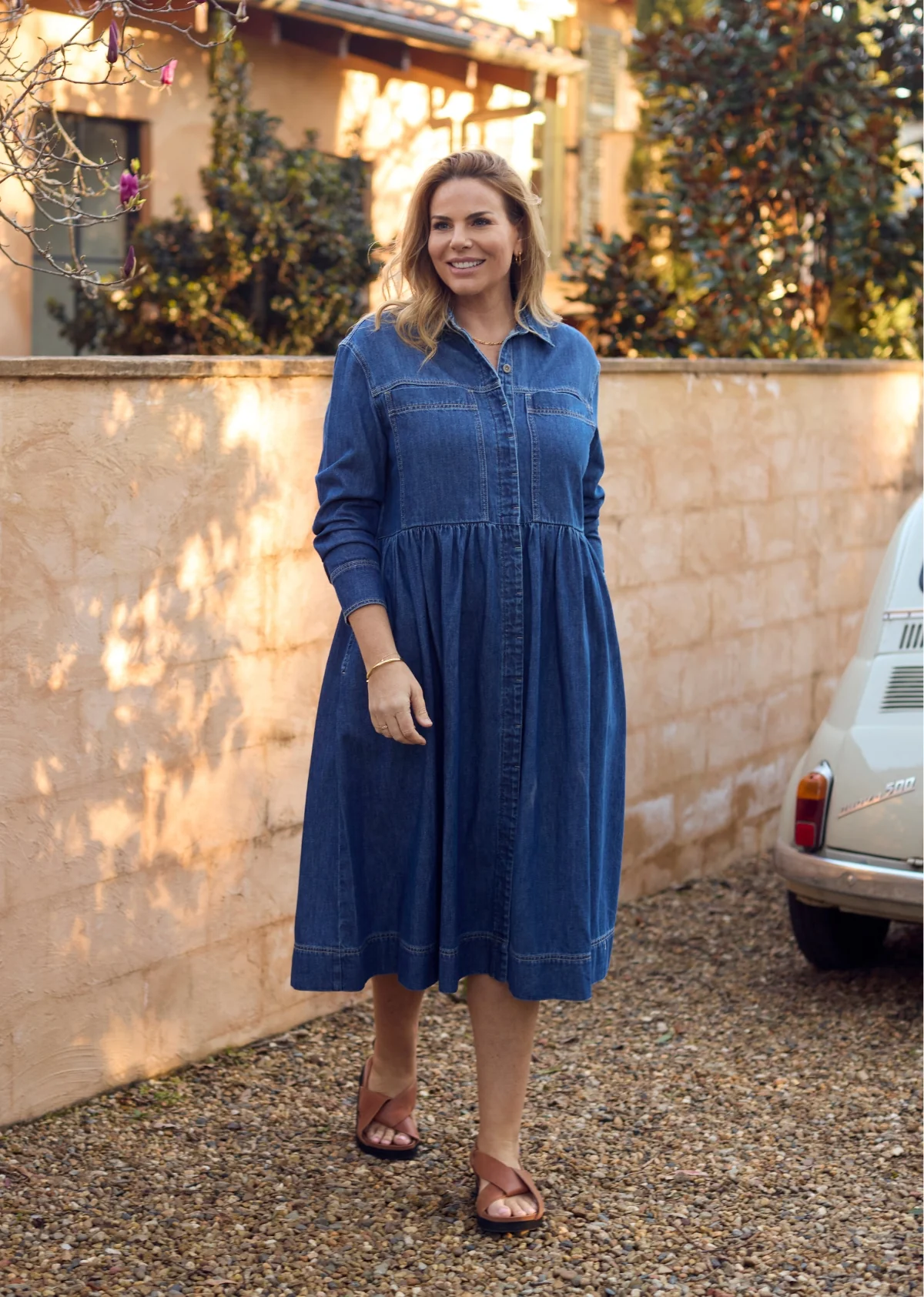 HARPER LONG SLEEVE DENIM SHIRTDRESS - MID BLUE - PETITE - Image 13