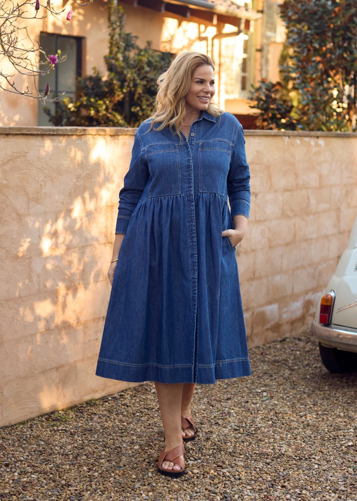 HARPER LONG SLEEVE DENIM SHIRTDRESS - MID BLUE - PETITE - Image 14