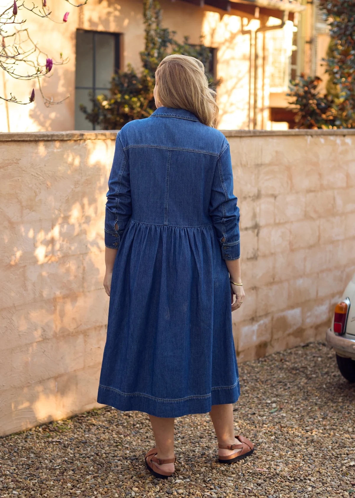 HARPER LONG SLEEVE DENIM SHIRTDRESS - MID BLUE - PETITE - Image 15