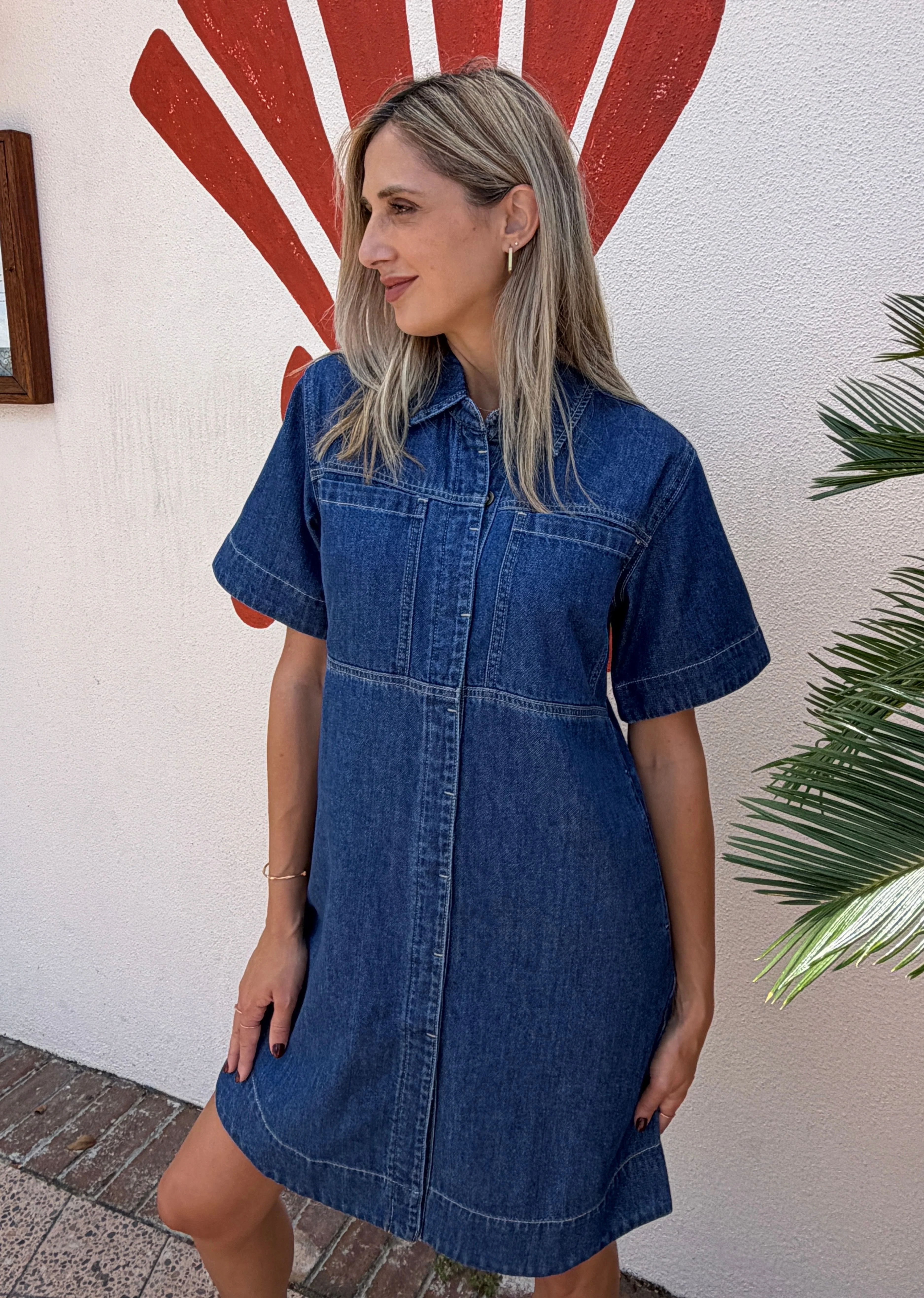 SADIE DENIM SHIRT DRESS - MID BLUE - Image 3