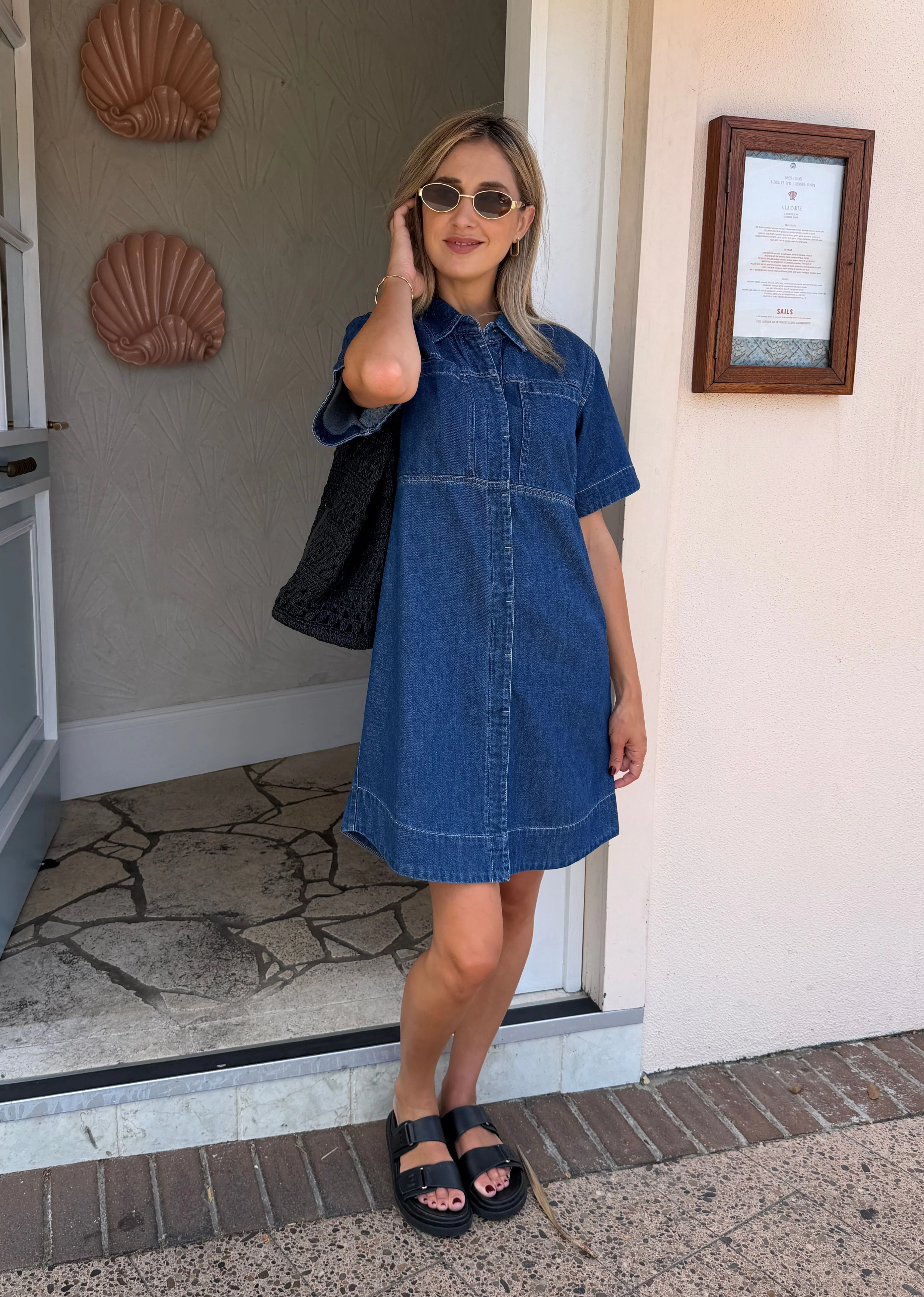 SADIE DENIM SHIRT DRESS - MID BLUE - Image 4
