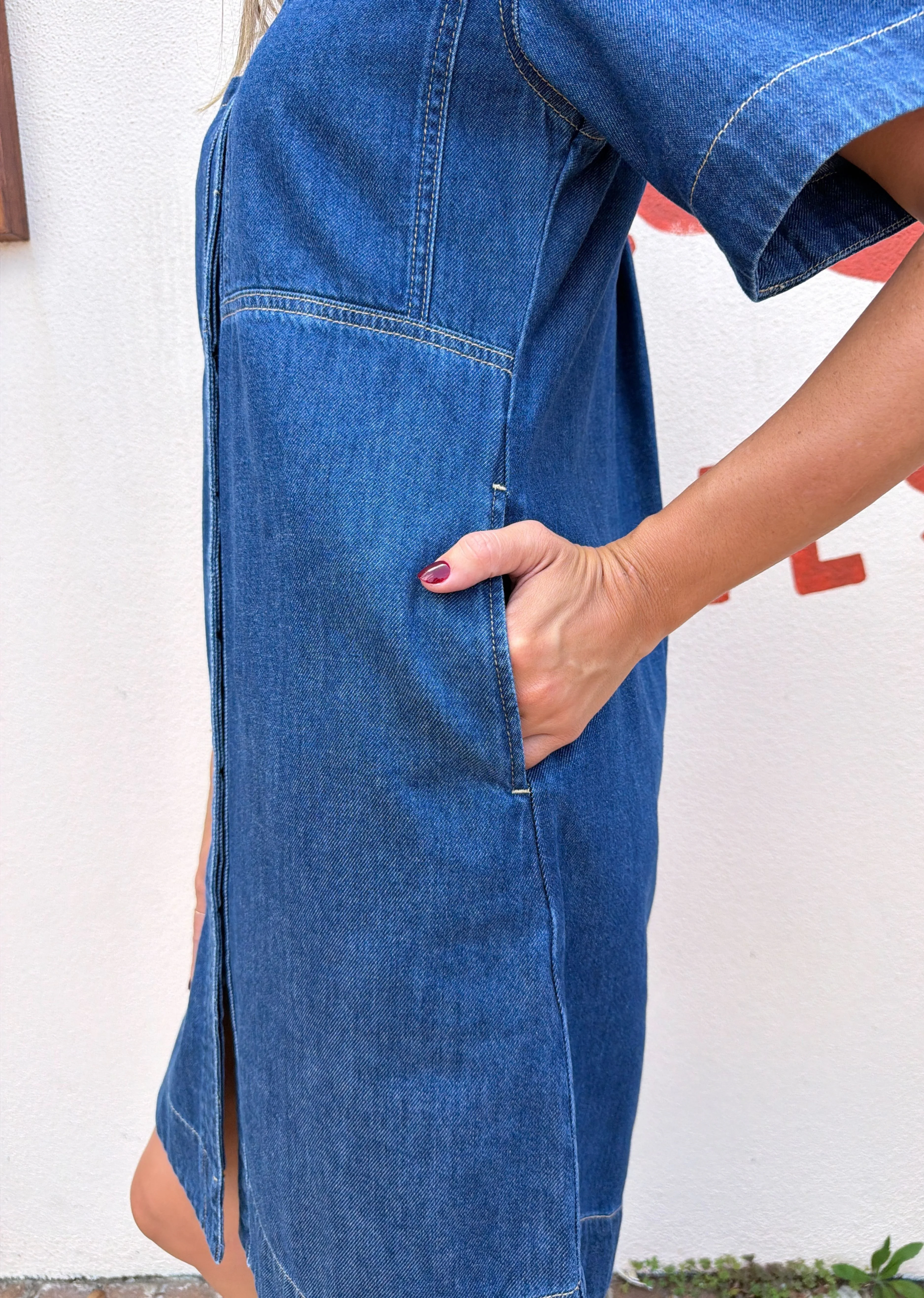 SADIE DENIM SHIRT DRESS - MID BLUE - Image 6